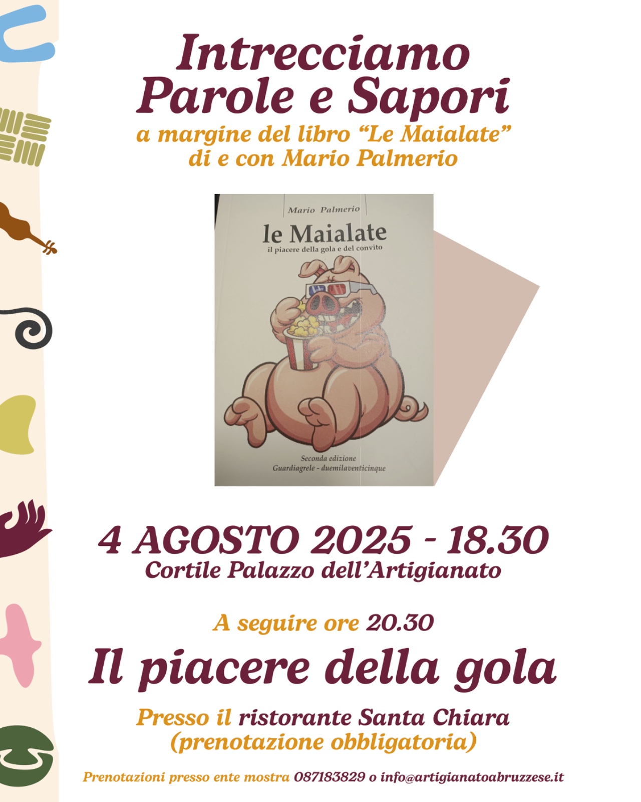Locandina cena ed evento intrecciamo parole e sapori mostra artigianato artistico